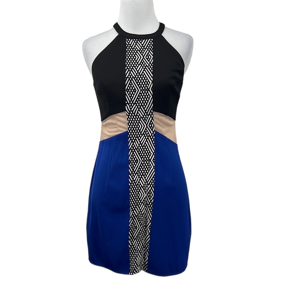 NBD X The Naven Twin Dress Womens Small Blue Black Colorblock Sheath Mini